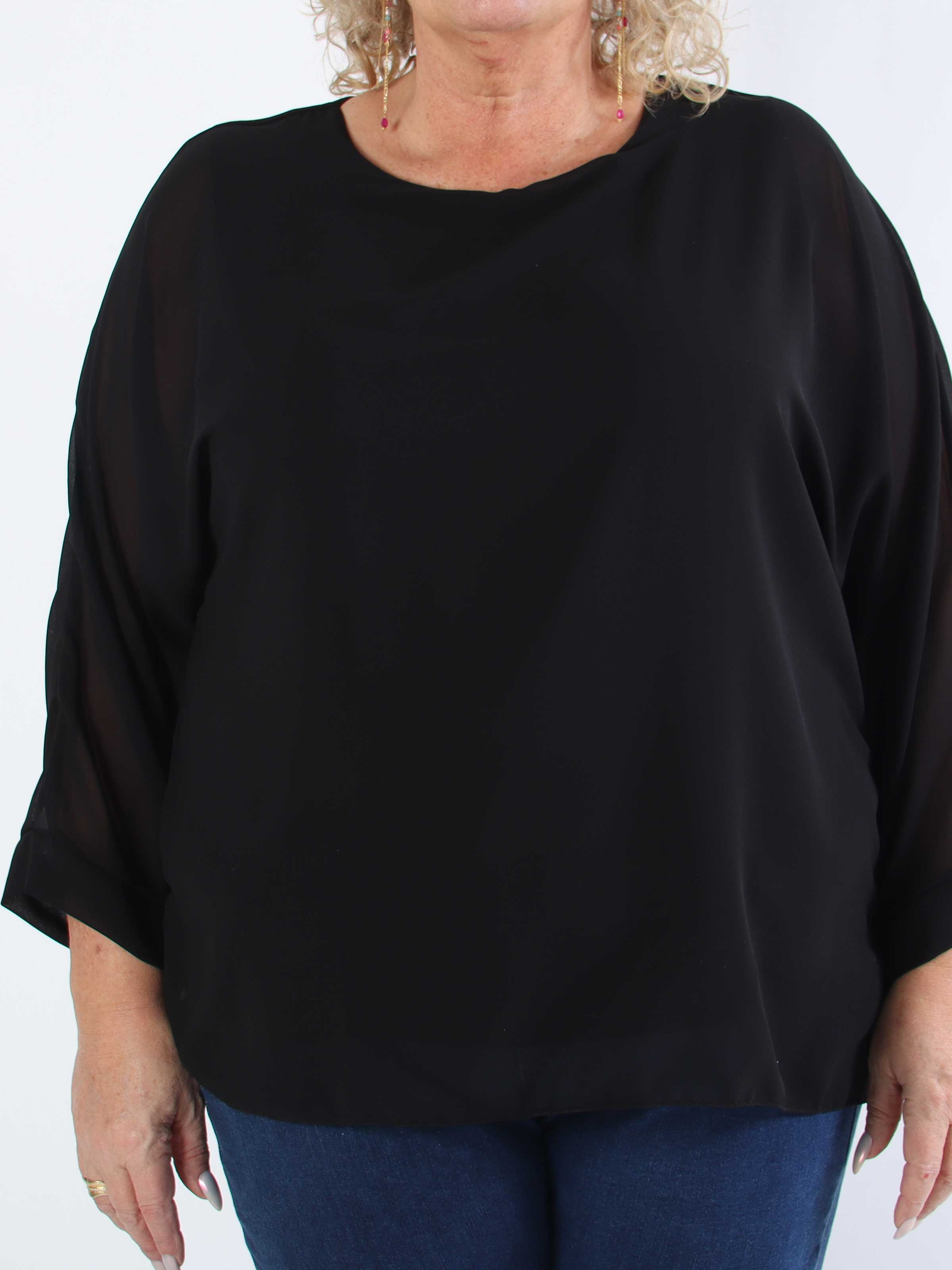 Flores - Plus size tunika med chiffonlag og semi-transparente ærmer